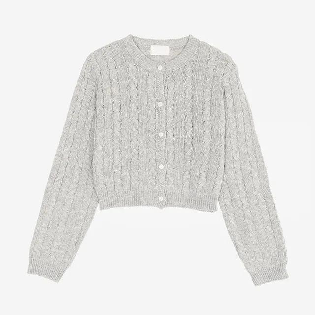 CROP MIXED CABLE KINT CARDIGAN 꽈배기 보카시 니트 크롭 가디건