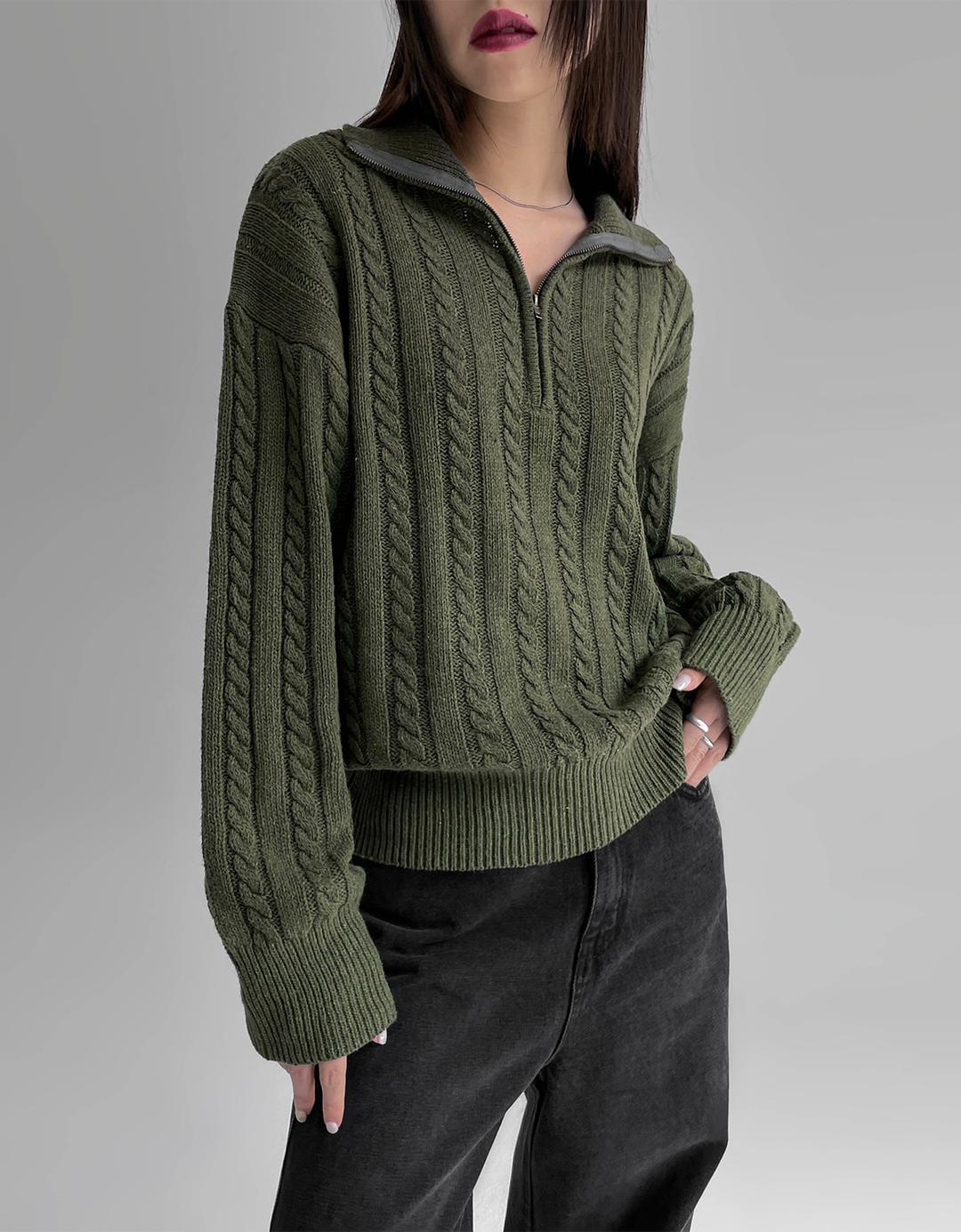 호벳 꽈배기 반집업 니트 *