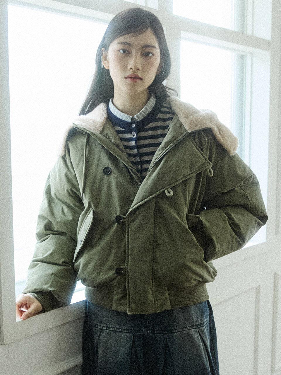 HOOD SHORT PADDING JUMPER [KHAKI] | (주)원더플레이스