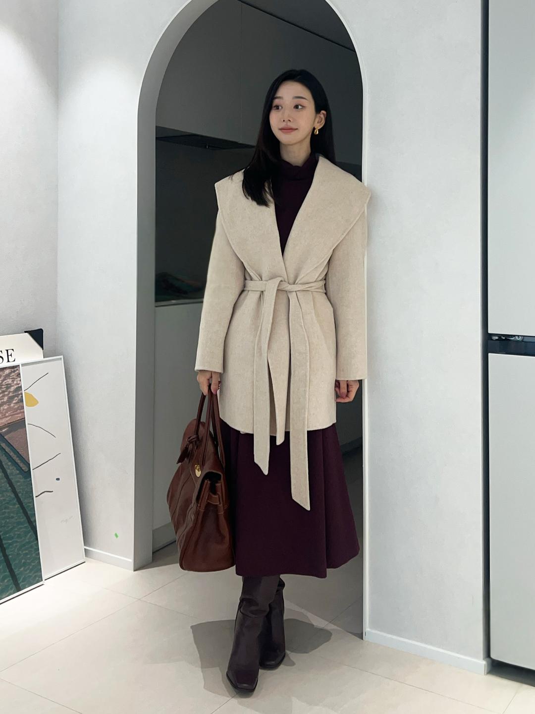 지고트(OUTLET) 울 캐시미어 숄 칼라 핸드메이드 하프 코트 (OATMEAL) JRAA0CTC23