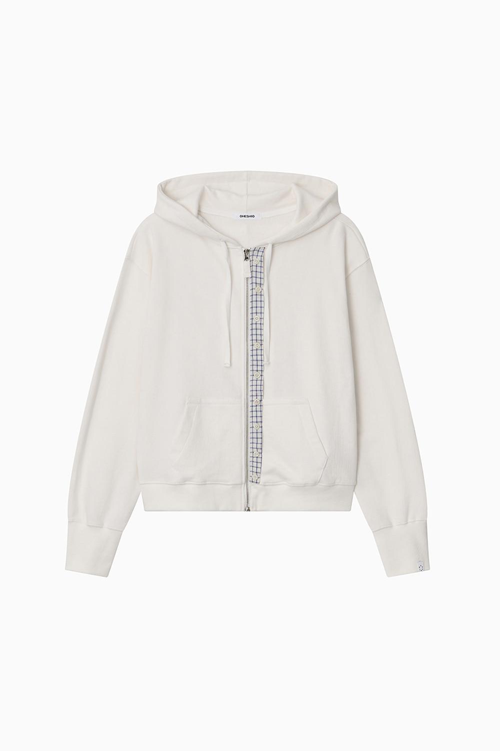 [3/20 예약배송] CHECK BUTTON DETAIL HOODED ZIP-UP, WHITE