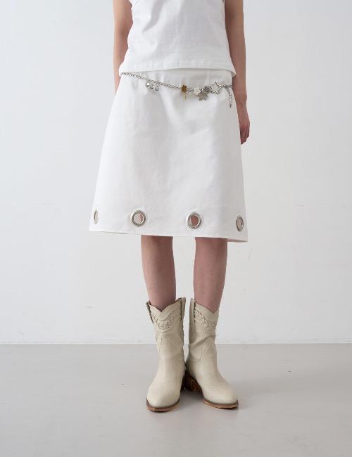 bold eyelet midi skirt