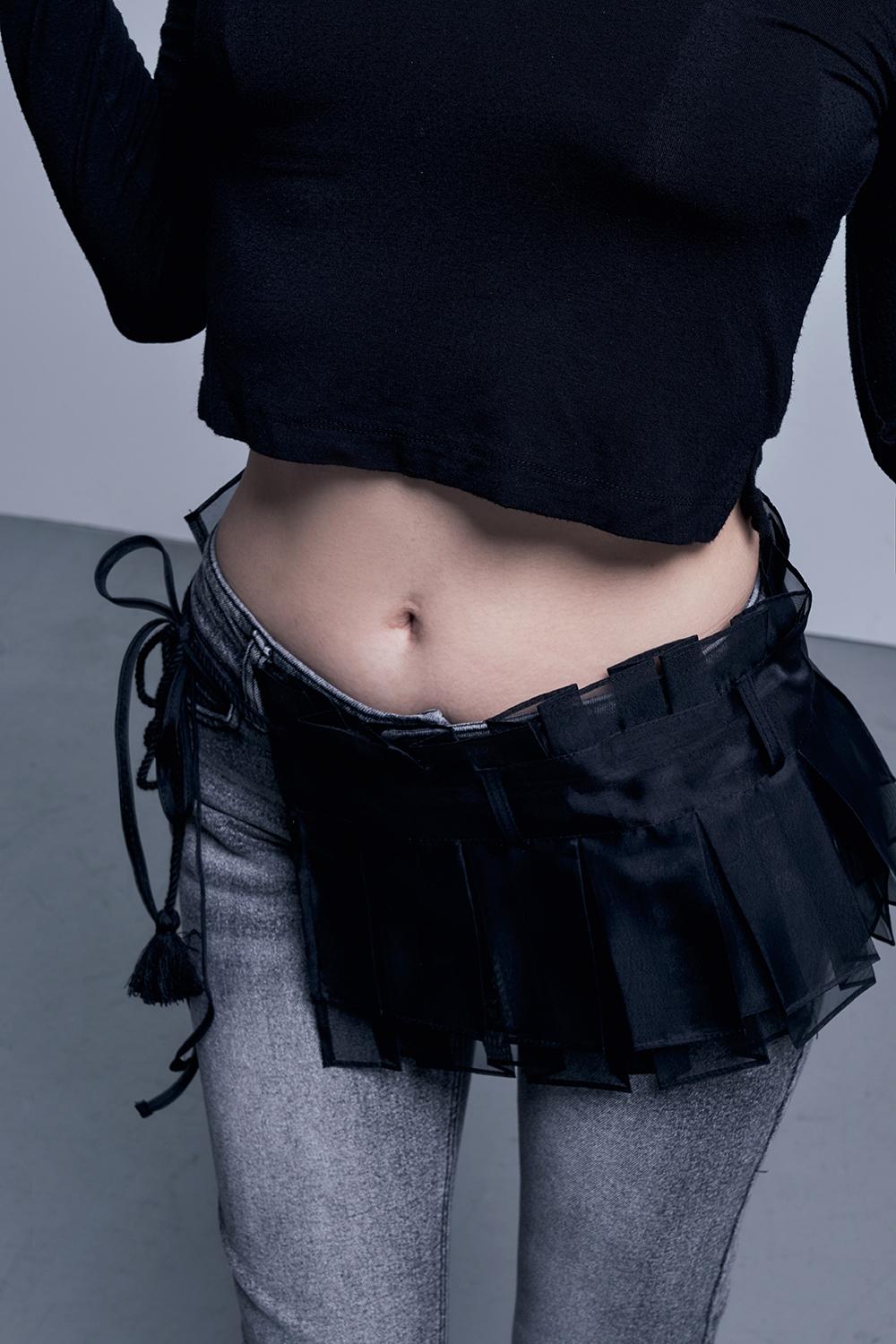 ORGANZA MINI PLEATS LAYERED BELT_BLACK