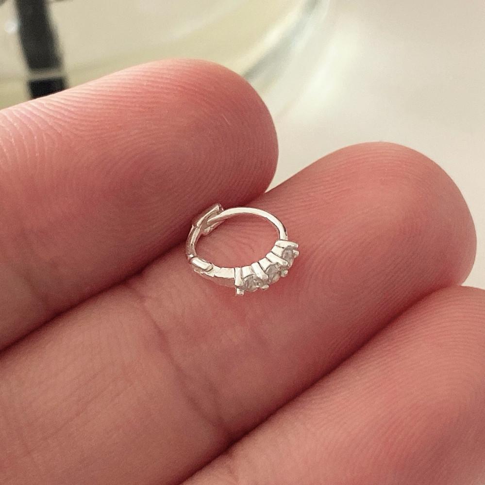 925실버 초미니링 쓰리큐빅 원터치 미니링 은 귀걸이 (낱개)