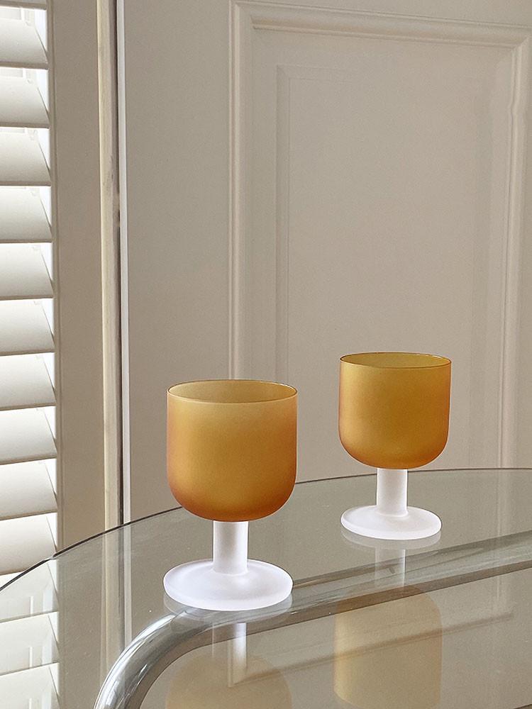 헤이유드 레트로 오렌지 고블렛 매트글라스 와인잔 위스키 주스컵