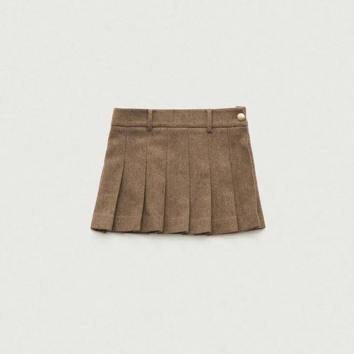 Herringbone Reind Pleats Mini Skirt_Beige