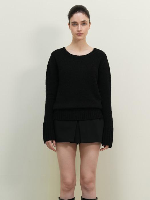 Double civet Wool long sleeve knit - Black
