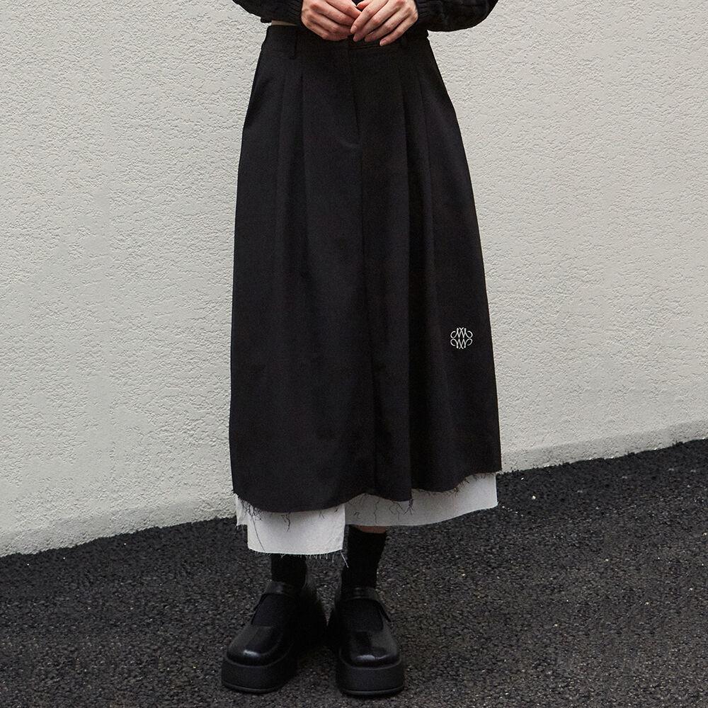 NICOLE PINTUCK LAYERED LONG SKIRT_BLACK