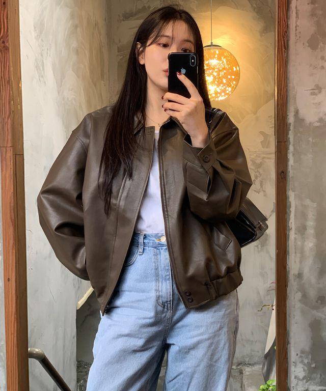 나인티 가죽 블루종자켓_무드인슬로우