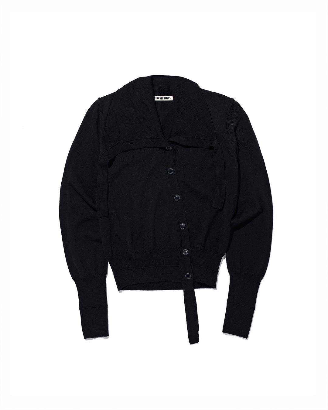 ASYMMETRIC COLLAR KNIT CARDIGAN_DEEP NAVY