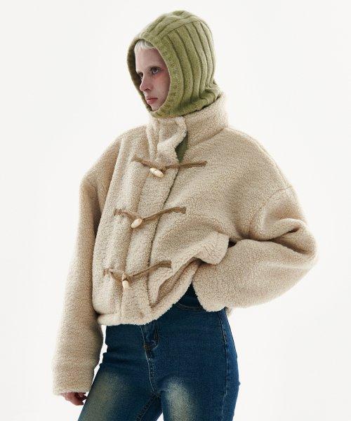 오버핏 하이넥 더플 플리스 퀼팅 자켓 점퍼 [아이보리]