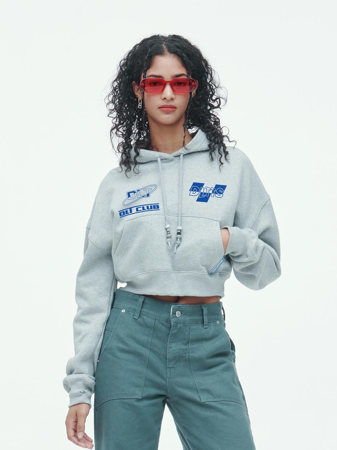 레이싱 워머 크롭 후드티 (GY)