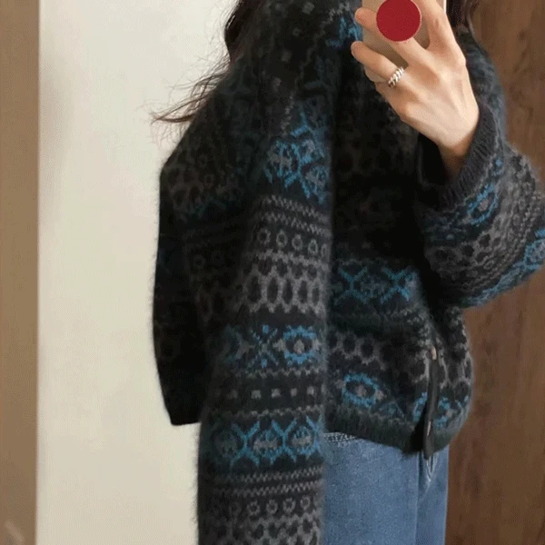 [당일배송🚚/유니크/캐주얼] 카야 빈티지 패턴 니트 가디건