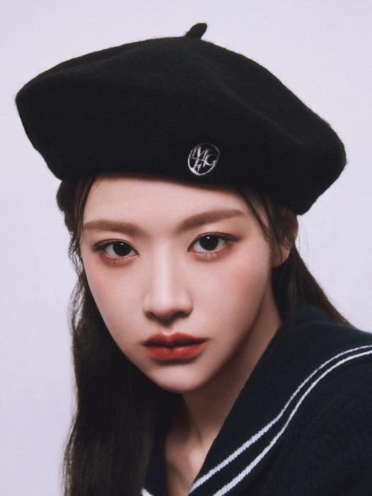 CIRCLE LOGO EMBROIDERY WOOL BERET black