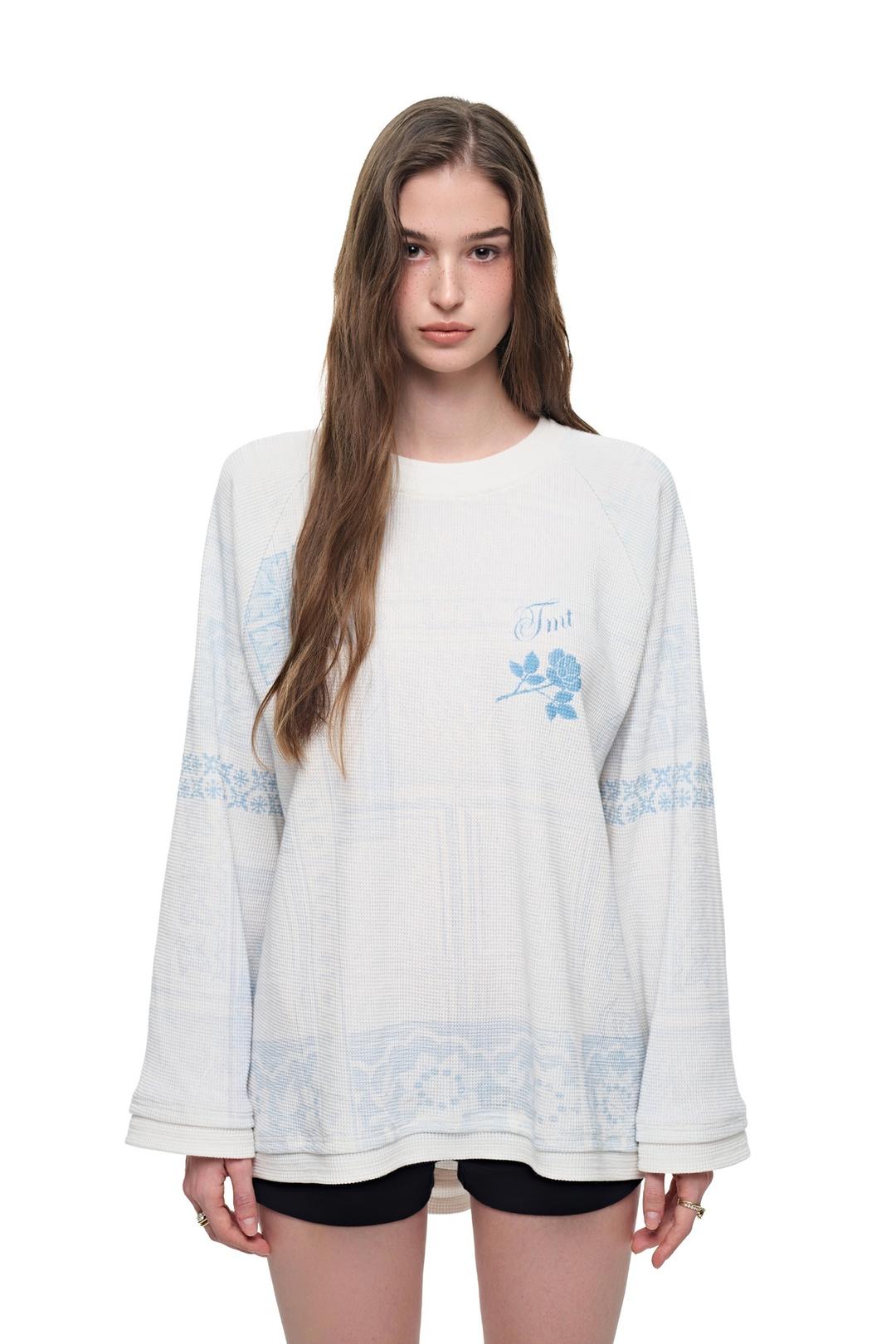 ORNAMENT 02 WAFFLE OVERSIZED LONG SLEEVE T-SHIRT (WHITE)