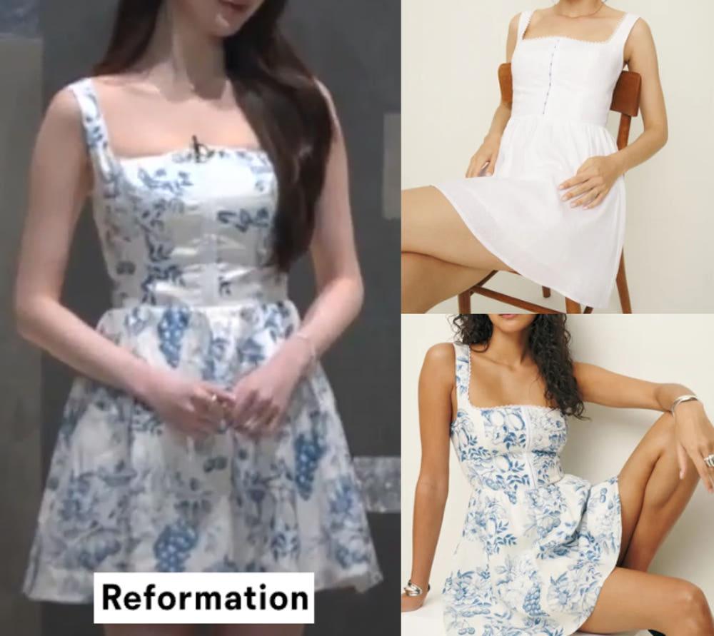 리포메이션 장원영 냉부해 화이트 플라워 린넨 미니 드레스 여행 바캉스 휴가룩 미니원피스