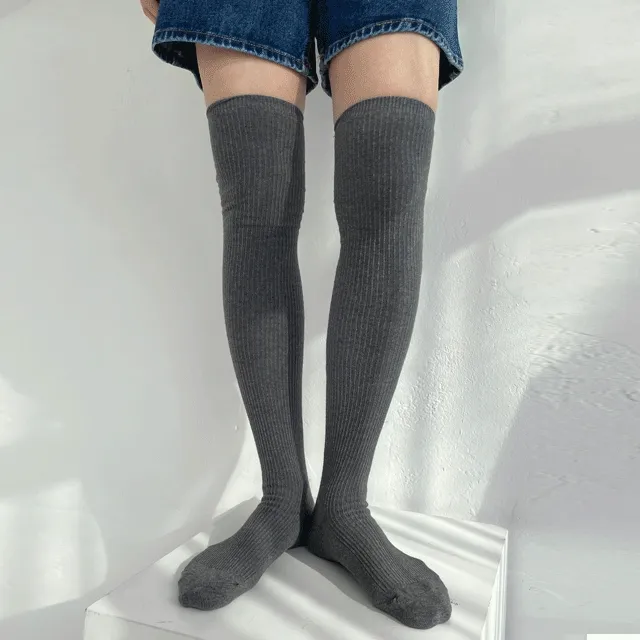 [2개세트][당일출고/쫀쫀+짱짱+착!감기는] 잔골지 오버니삭스 [ 니삭스 오버니삭스 온장 무릎양말 하이틴감성 긴양말 무릎위 잔골지 골지니삭스 차콜 블랙 아이보리 ]
