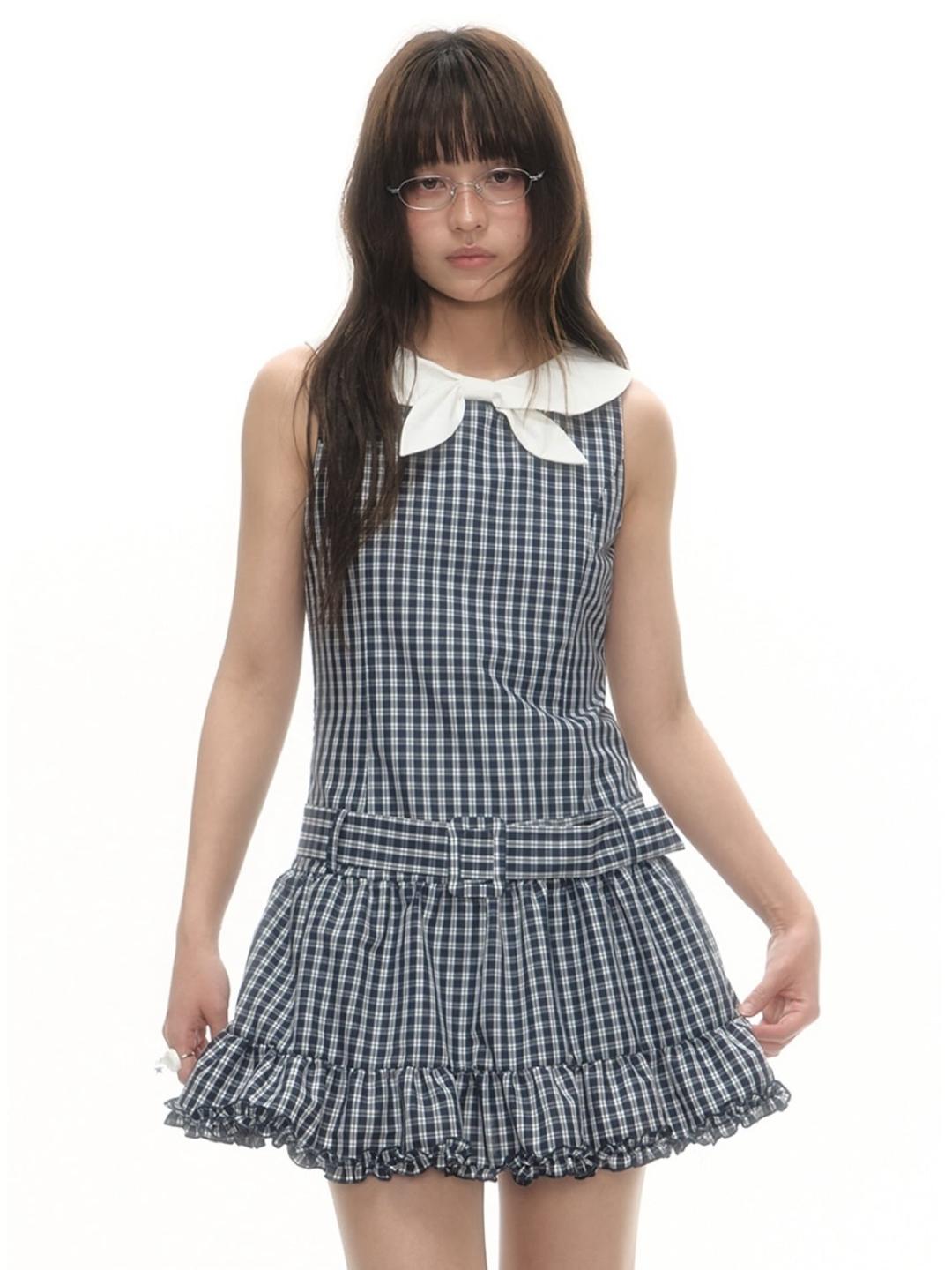 LOLOL Plaid Round Collar Belted Dress (2color)