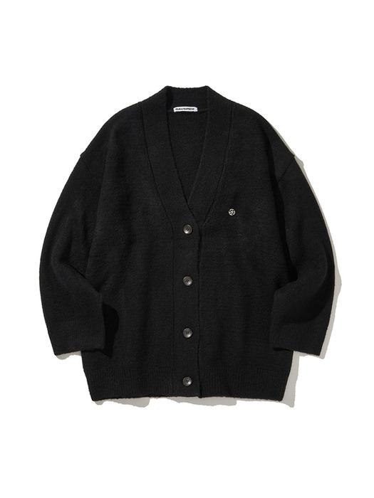 (DUC) Oversized V-neck knit cardigan Black