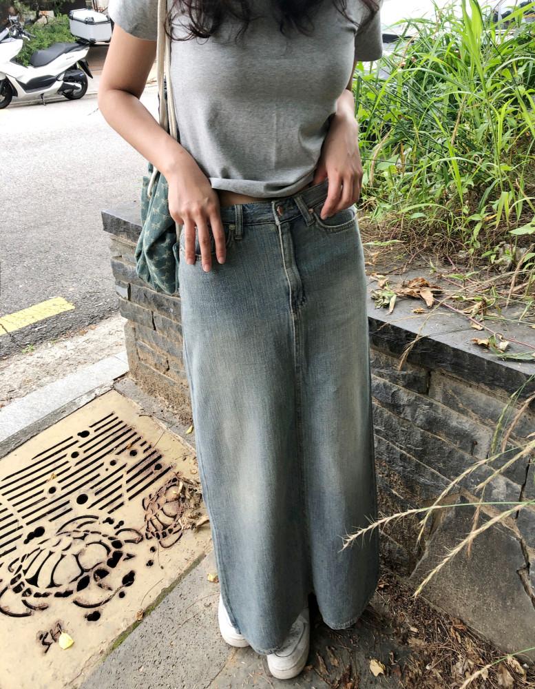 썸머 빈티지 데님 롱 스커트(2col)