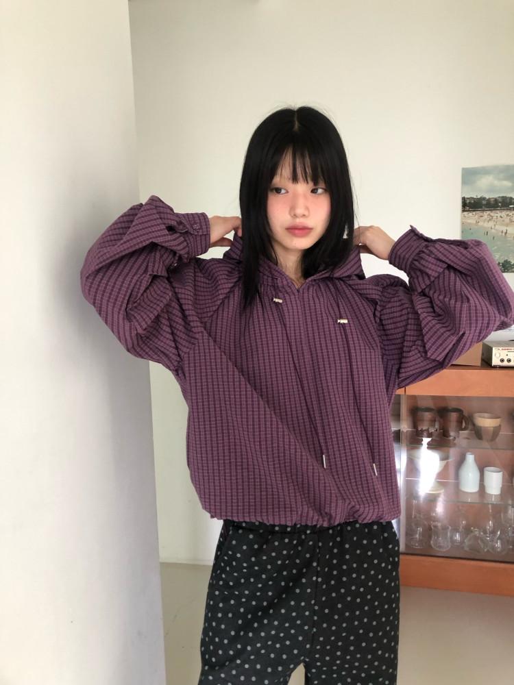 플래쉬 클로버 아노락 체크 후드 점퍼 바람막이