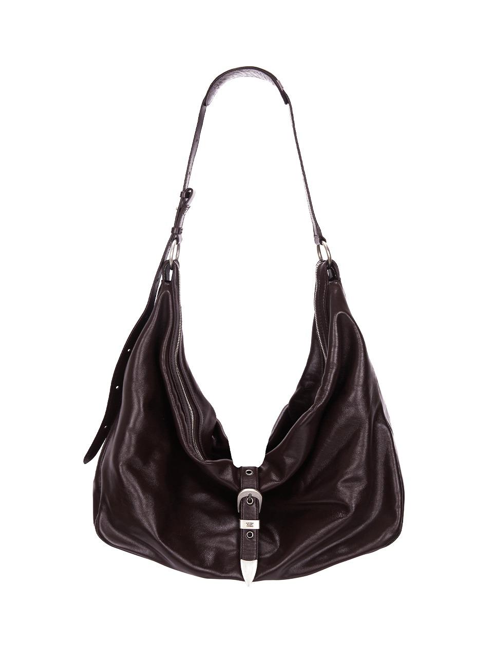 BELTED HOBO_dark brown glossy plain