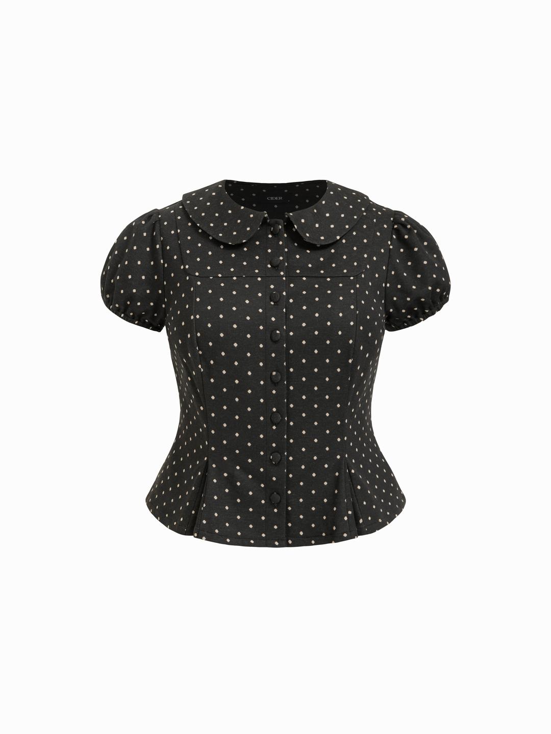 Polka Dot Peter Pan Collar Puff Sleeve Top Curve & Plus