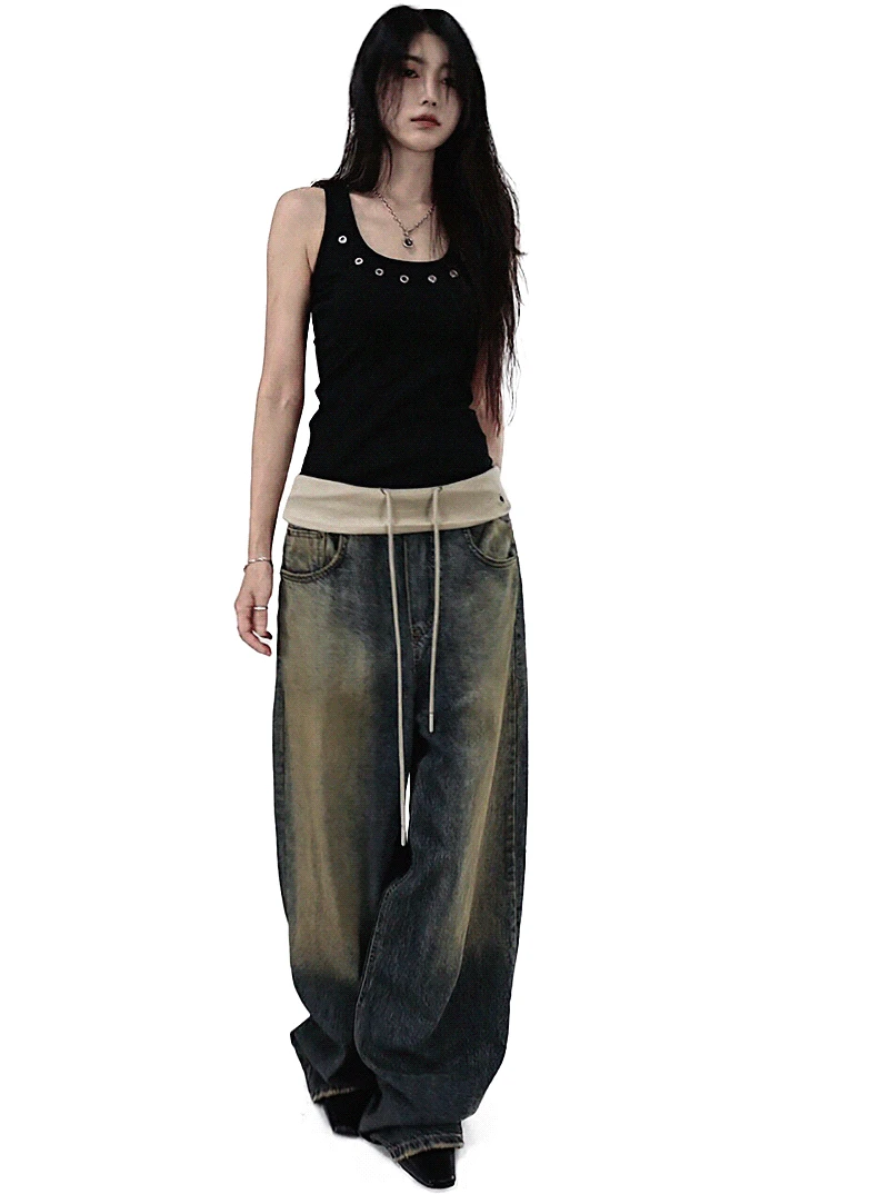 ROLL-UP LIP FADE WIDE DENIM JEANS 롤업  립 페이드 와이드 데님진