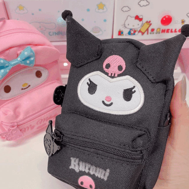 [정품] 산리오 마이멜로디 쿠로미 미니 백팩 파우치 에어팟케이스 핸드폰 케이스 휴대용 가방 동전지갑 카드 지갑 에어팟 여자 친구 우정 생일 선물 유니크 키치 하이틴 가방걸이