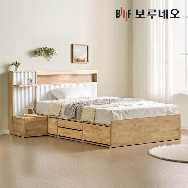 베나Po 4서랍 원목 침대 템바보드 호텔 LED 수납 프레임 협탁 세트 SS