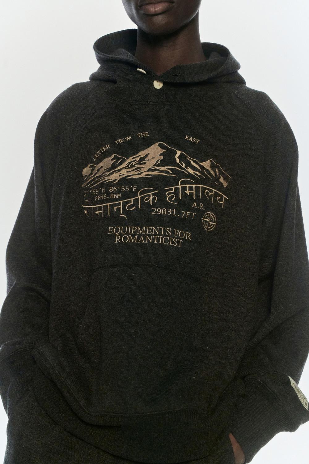 Relaxed fit sherpa knit hoodie / CHACOAL