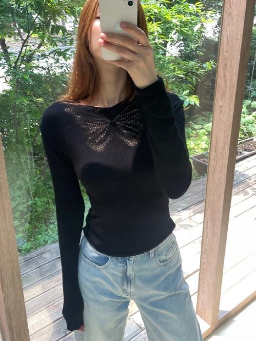 BUTTERFLY PATTERN OPENWORK KNIT TOP (4COLOR)