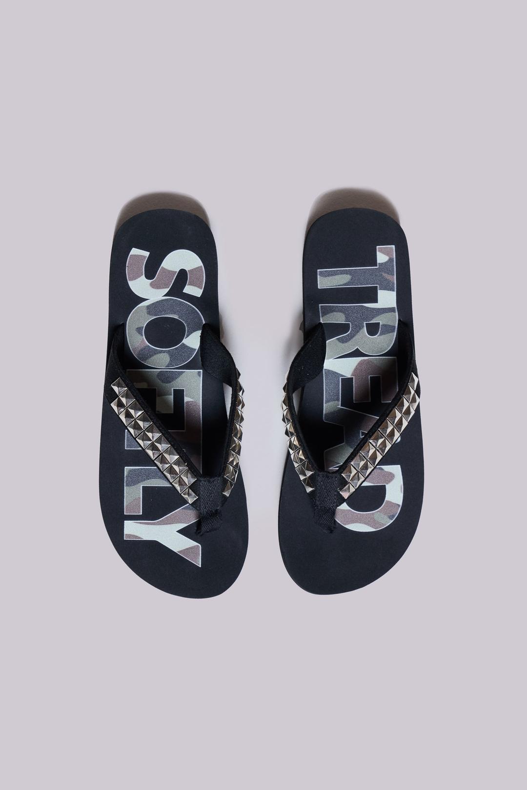 Tread Softly Studded Flip-Flop - UK 8 / Black
