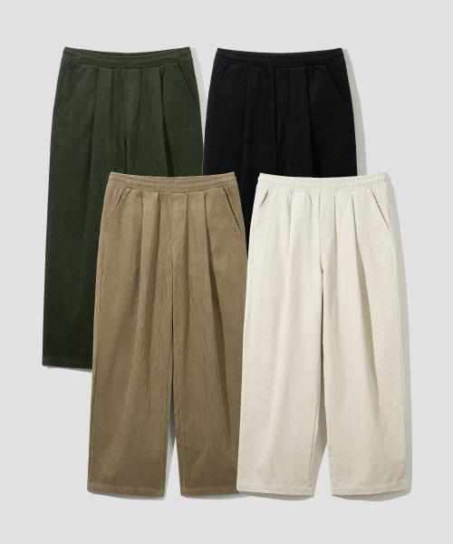 [2PACK] 원턱 와이드 코듀로이 밴딩 팬츠