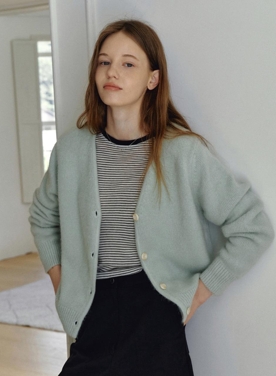 소프트 앙고라 브이넥 가디건 - 민트