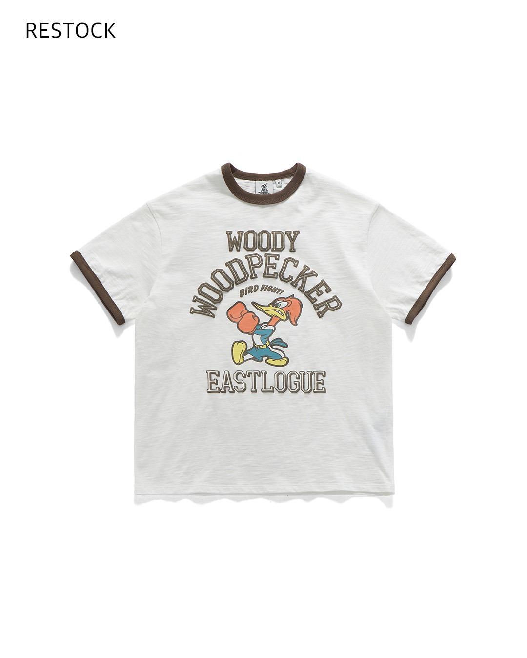 (WOMAN) VOLUME PRINTING RINGER T-SHIRT / WHITE&BROWN