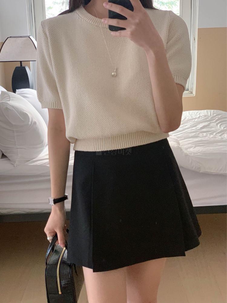 (당일-블루) Miel 미엘 가네 반팔 니트 라운드 여름