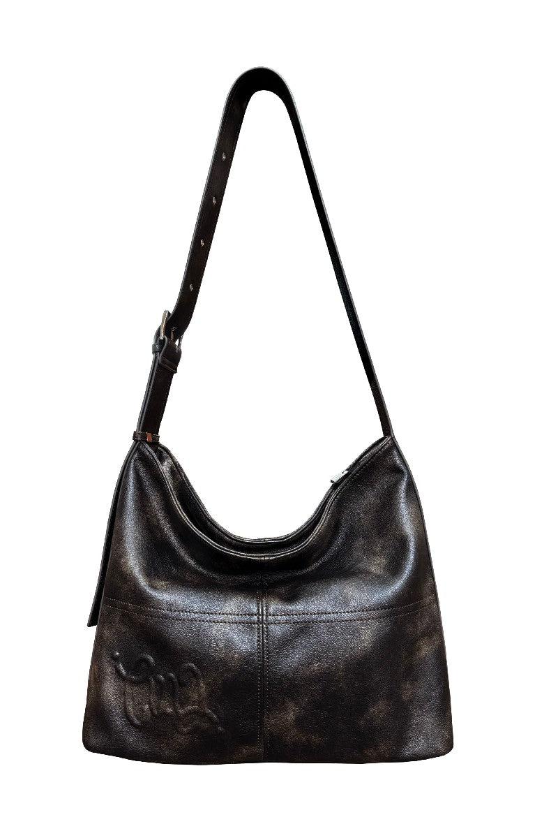 Distressed Wide Strap Hobo Bag