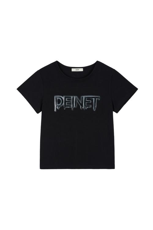 DEINET MELTED LOGO CROPPED T-SHIRTS IN BLACK