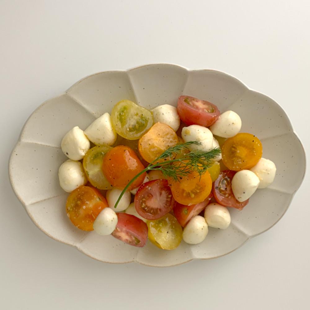 floral leaf 오벌 플레이트 도자기 접시