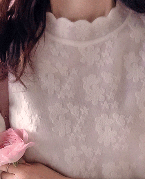 [LABEL] 허밍꽃패턴 러블리 물결넥 반폴라 니트 [size:F(55~77)]