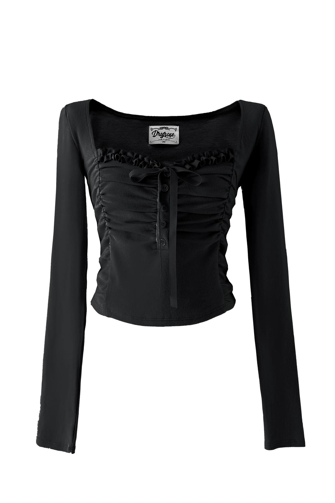 [9th Restock] SHIRRING LACE BUTTON TOP (BK)