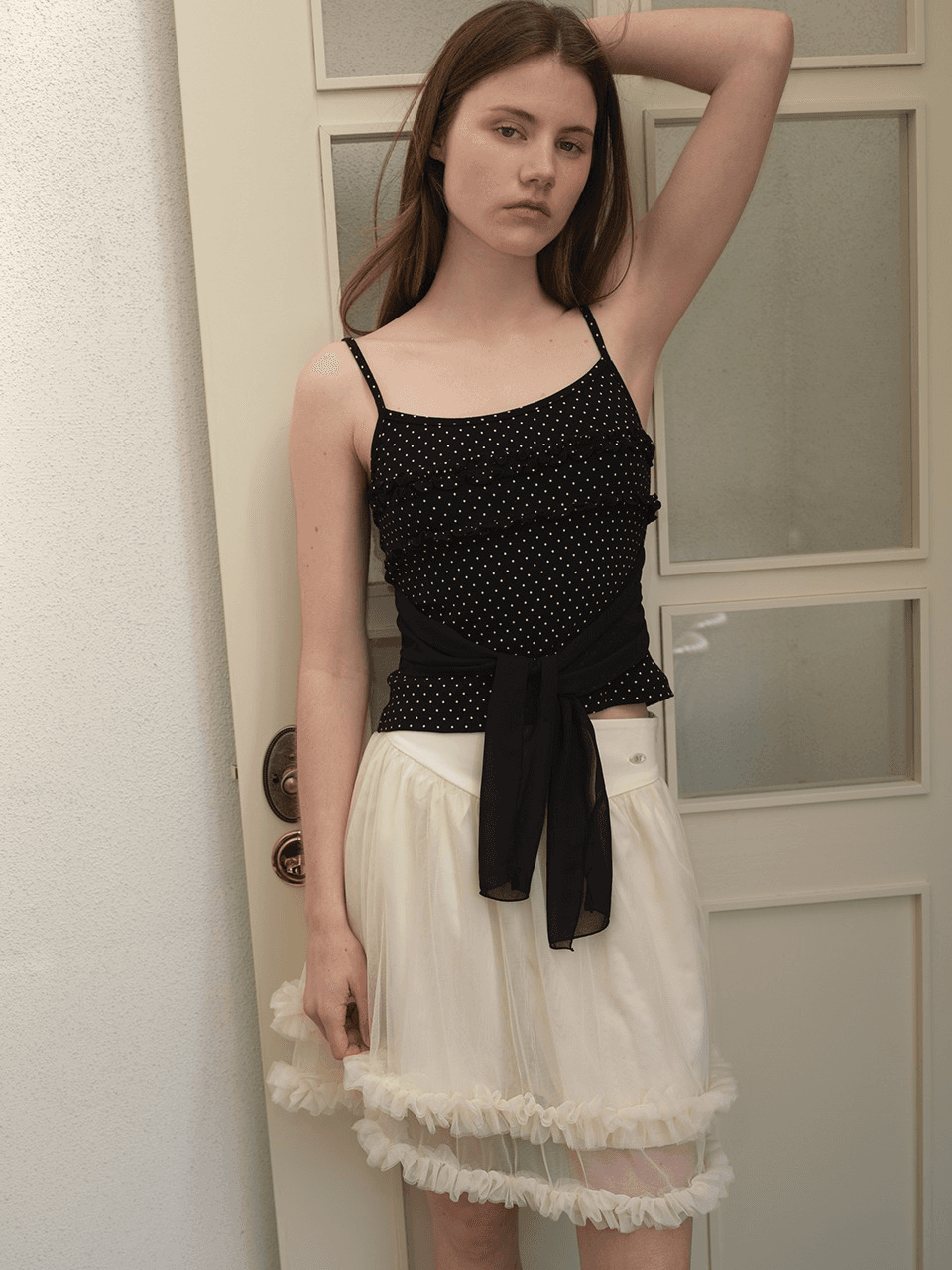 FRILL RIBBON TANK TOP (BLACK)