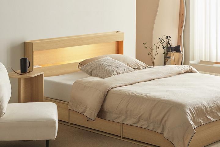 [최종혜택가17만~]캐더린 LED조명 통서랍 수납침대