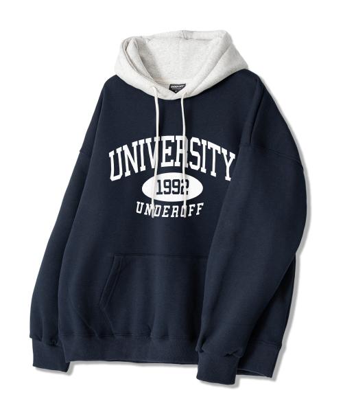 피치스킨 에센셜 컬러 배색 유니버시티 기모 후디