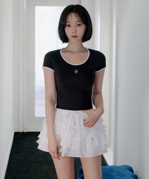 레이스 러플 미니 스커트_WHITE