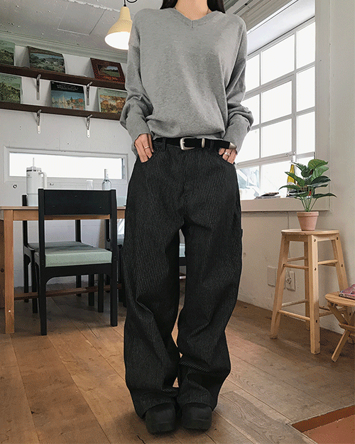 위크어스 [unisex] 벤 스트라이프 패치 데님팬츠