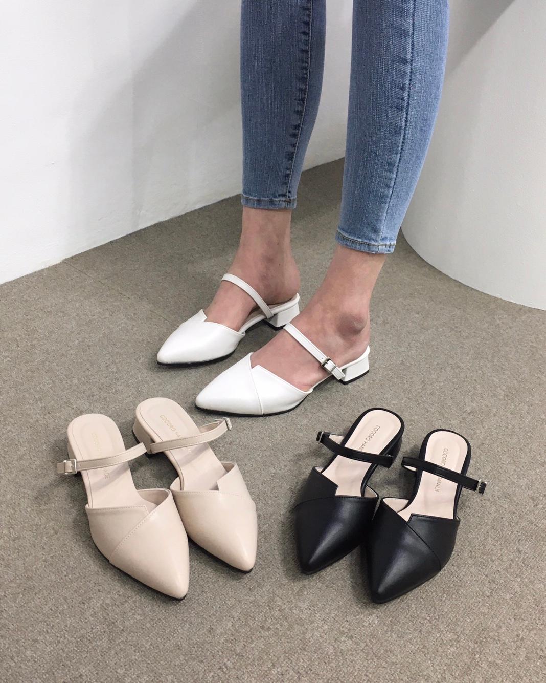 [당일배송/국산수제] 스틸레토 언발 스트랩 쿠션 뮬 블로퍼 225mm~255mm