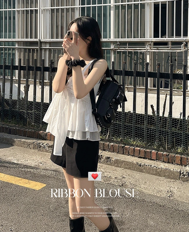 [여리핏] 리본 나시 블라우스 - 2color