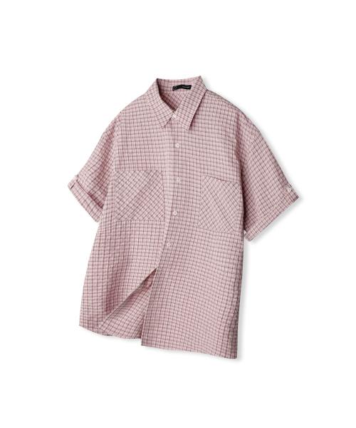 투 포켓 체크 하프 롤업 셔츠 [PINK]
